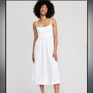 NWT Old Navy Fit & Flare Cotton Midi Dress in Calla Lilies White Size Medium